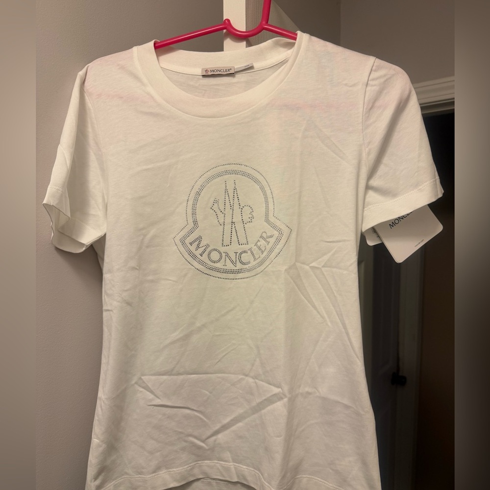 Moncler Crystal Logo Women’s White Crew-Neck Short Sleeve T-Shirt